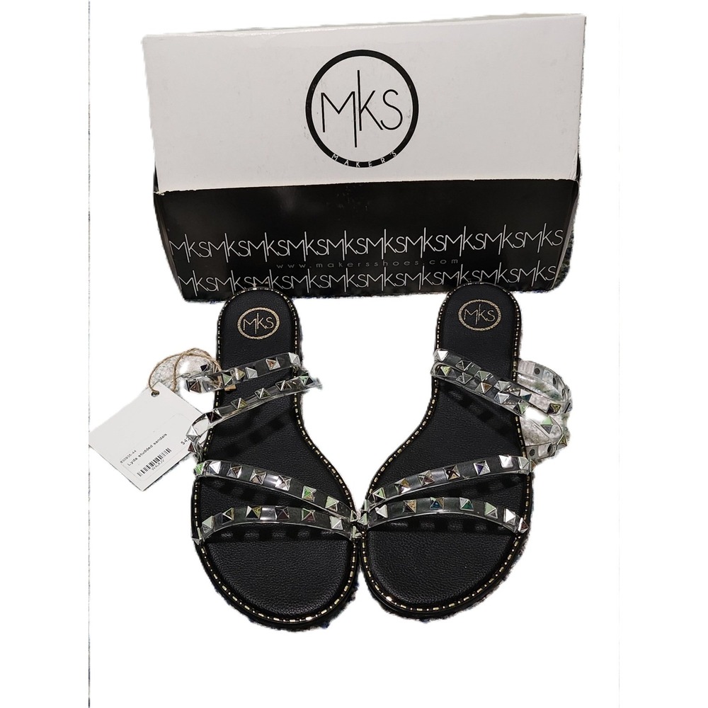NEW MKS Lyda Studded Sandals Black Clear PVC Multi Pyramid Stud Slides Women 9